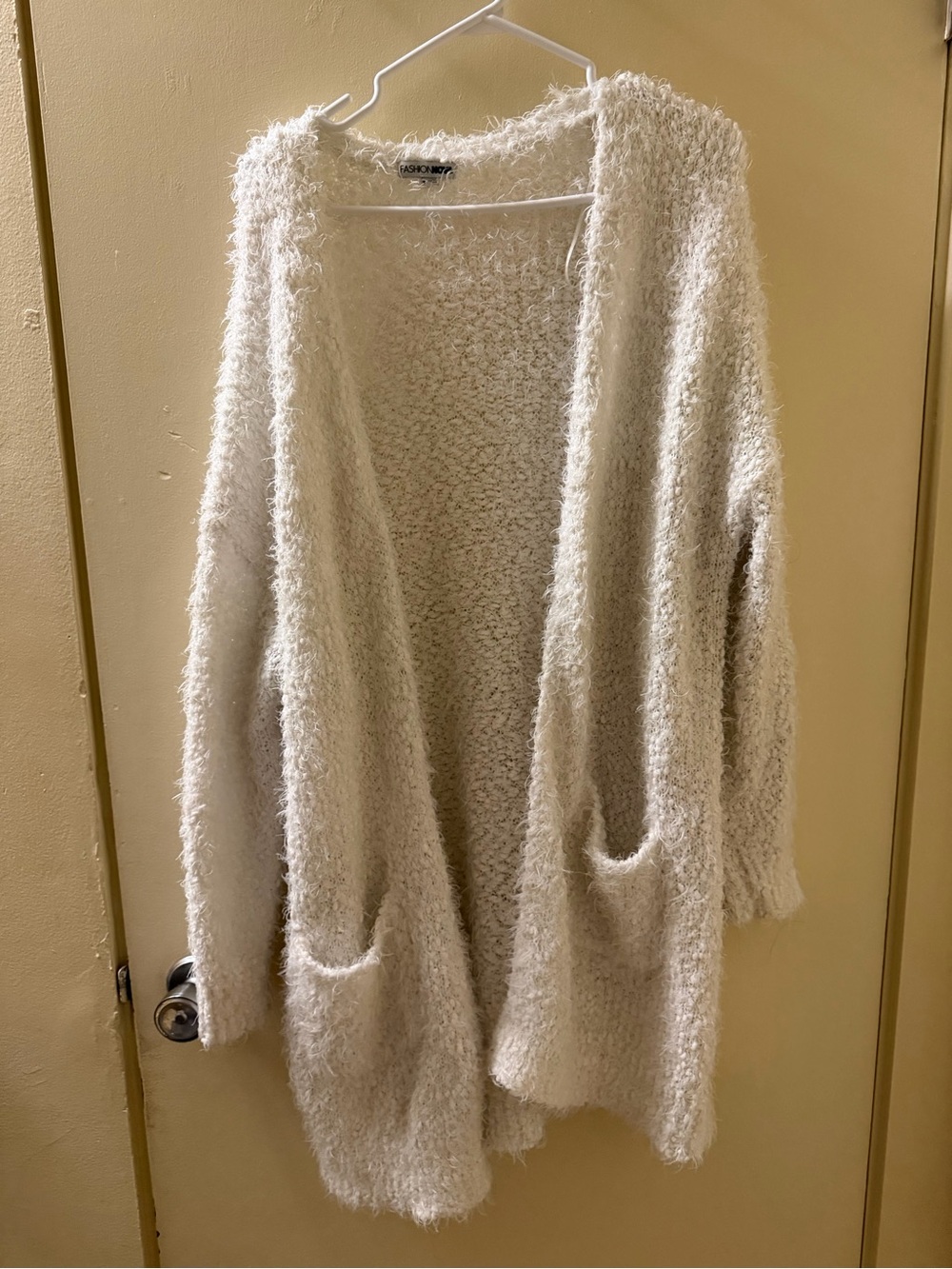 Fashion Nova Cream Fuzzy Open-Front Cardigan
